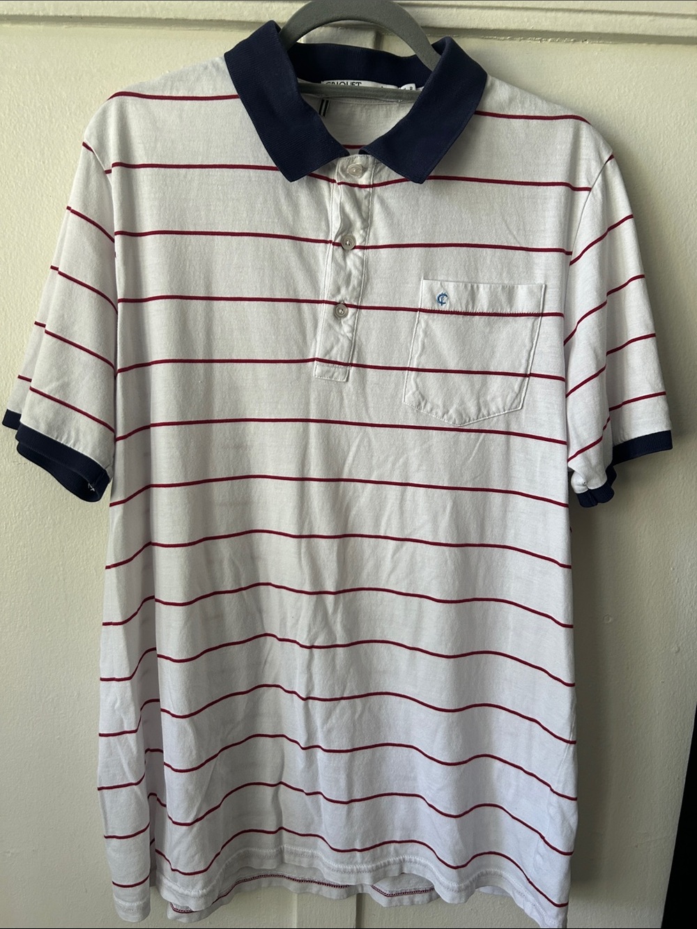 Criquet Men's White Polo with Red Stripes and Navy Trim